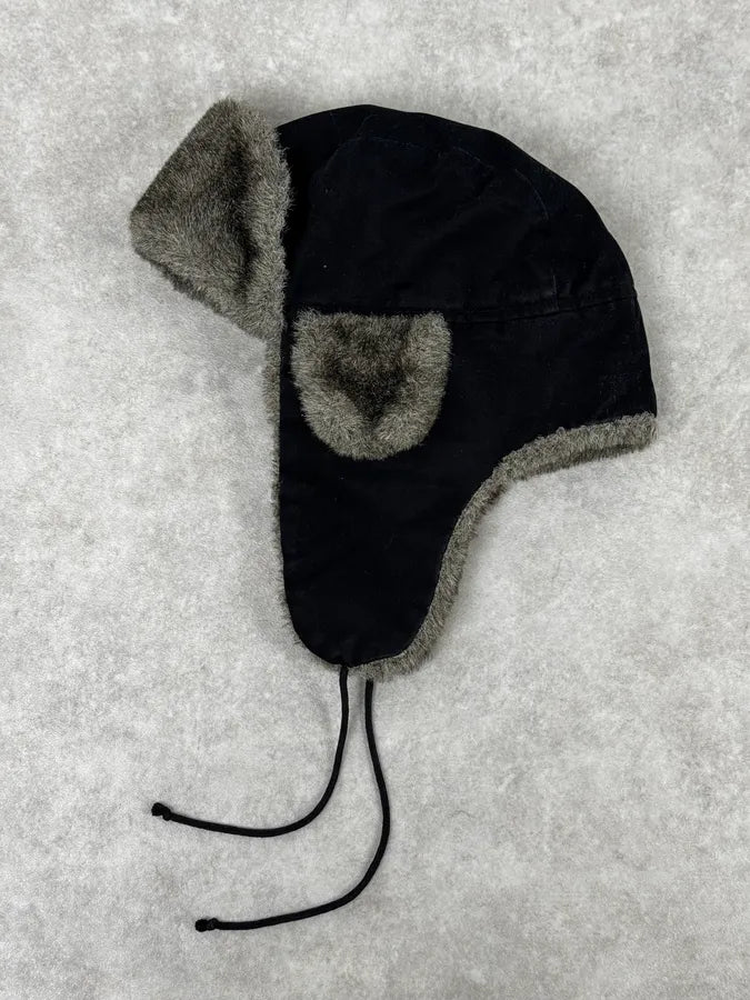 2000s Agnès B Black Fur Lined Chapka Hat yfHyWnr 3