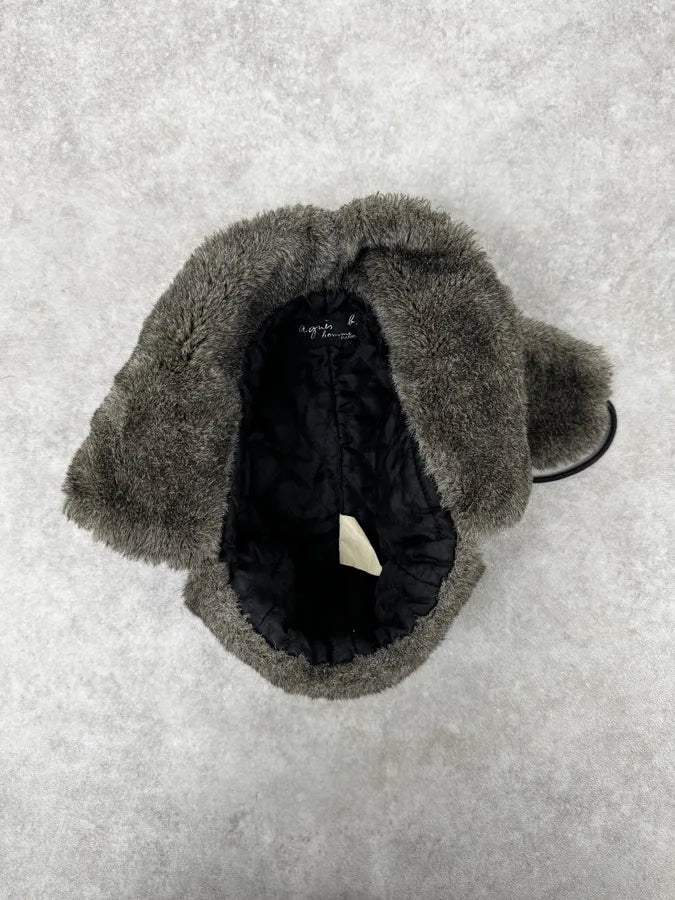 2000s Agnès B Black Fur Lined Chapka Hat yfHyWnr 7