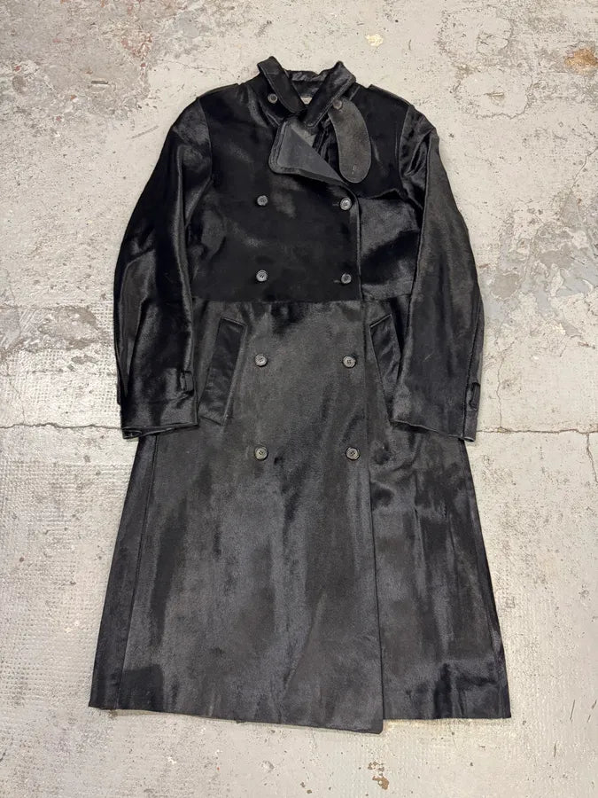 2000s Alexander McQueen Black Pony Hair Trench Coat dAxkjTK 0