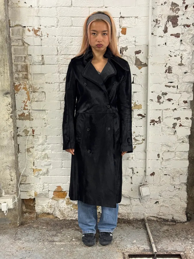 2000s Alexander McQueen Black Pony Hair Trench Coat dAxkjTK 1