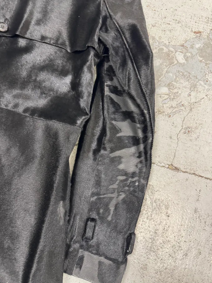 2000s Alexander McQueen Black Pony Hair Trench Coat dAxkjTK 10