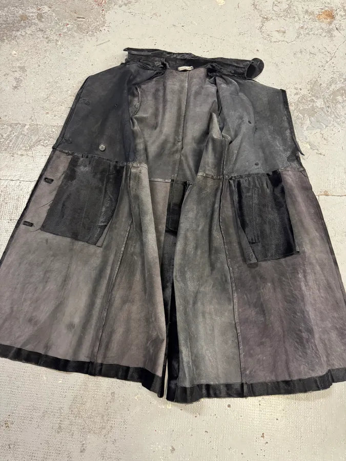 2000s Alexander McQueen Black Pony Hair Trench Coat dAxkjTK 13
