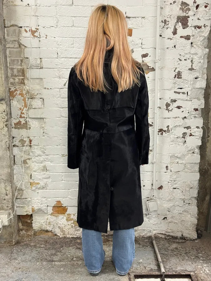 2000s Alexander McQueen Black Pony Hair Trench Coat dAxkjTK 2
