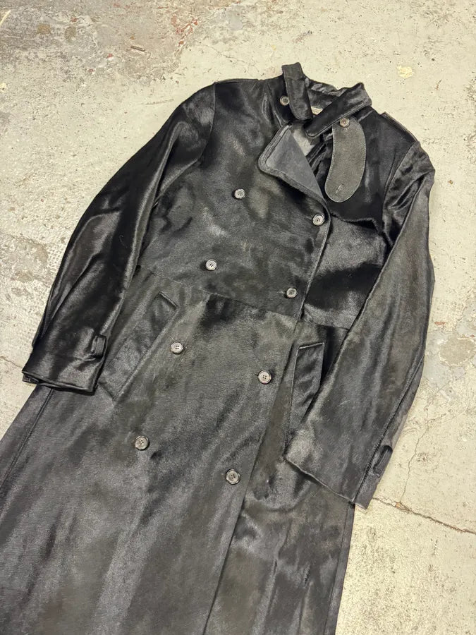 2000s Alexander McQueen Black Pony Hair Trench Coat dAxkjTK 3