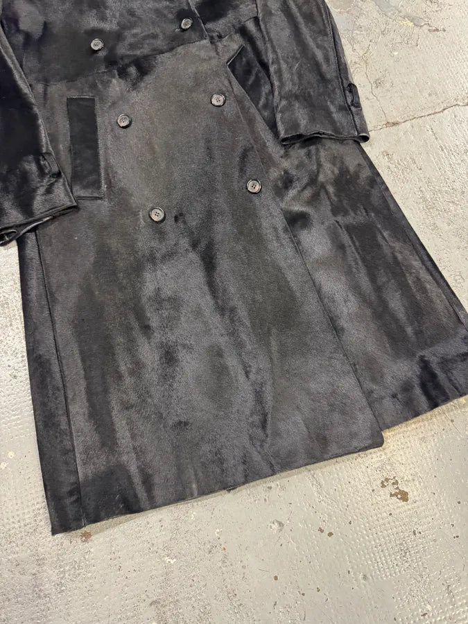 2000s Alexander McQueen Black Pony Hair Trench Coat dAxkjTK 4