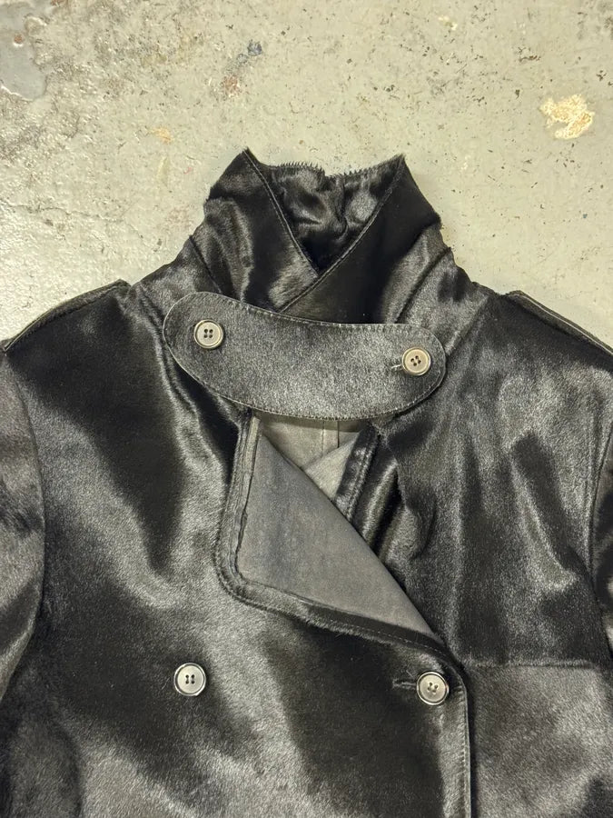 2000s Alexander McQueen Black Pony Hair Trench Coat dAxkjTK 8