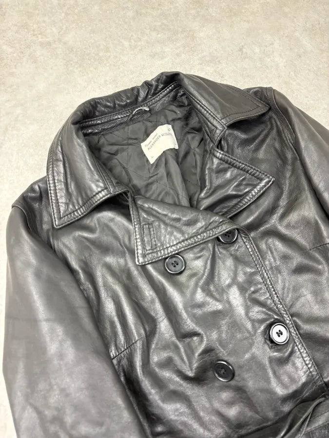 2000s Alexander McQueen Black Leather Double-Breasted Coat PApxyox 4
