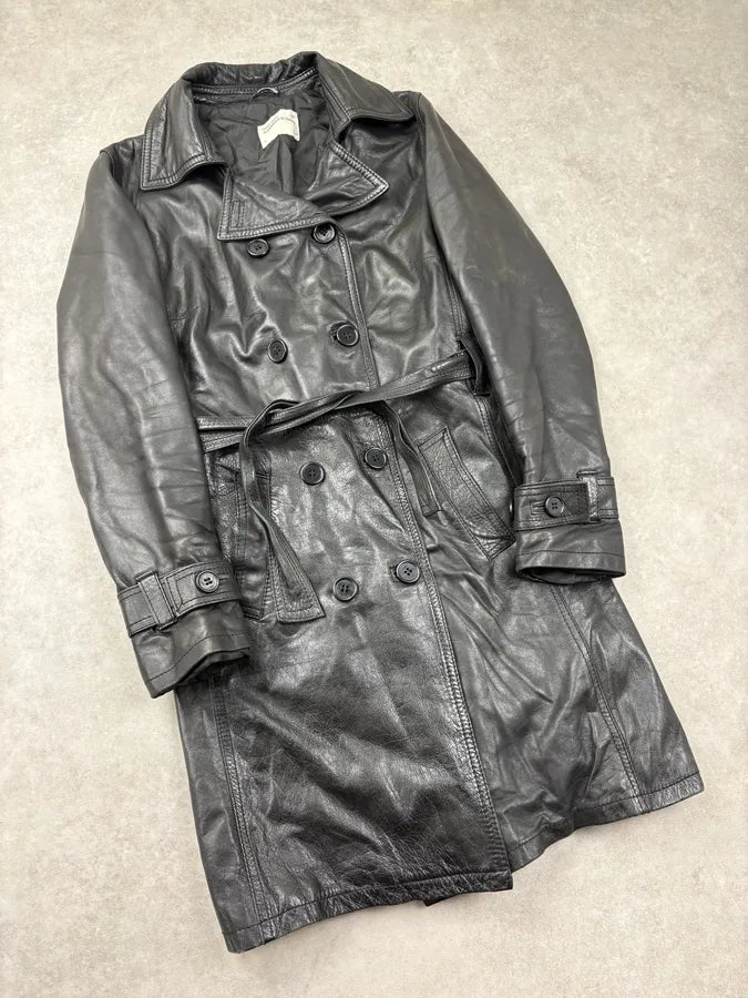 2000s Alexander McQueen Black Leather Double-Breasted Coat PApxyox 3