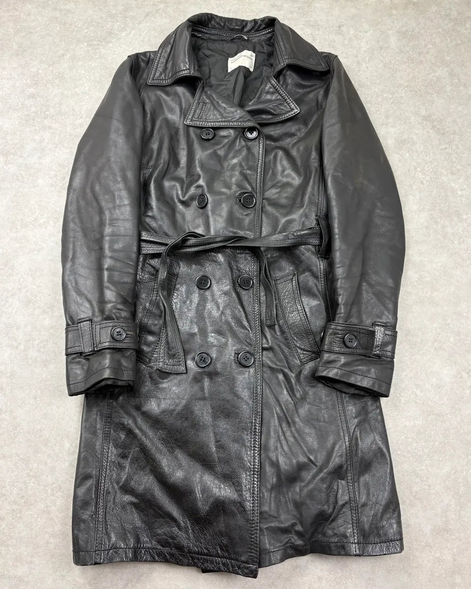 2000s Alexander McQueen Black Leather Double-Breasted Coat PApxyox 0