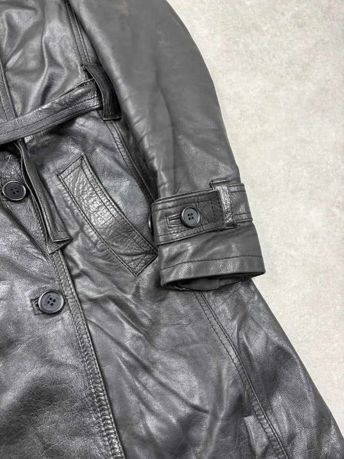 2000s Alexander McQueen Black Leather Double-Breasted Coat PApxyox 7