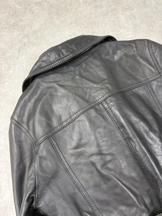 2000s Alexander McQueen Black Leather Double-Breasted Coat PApxyox 8