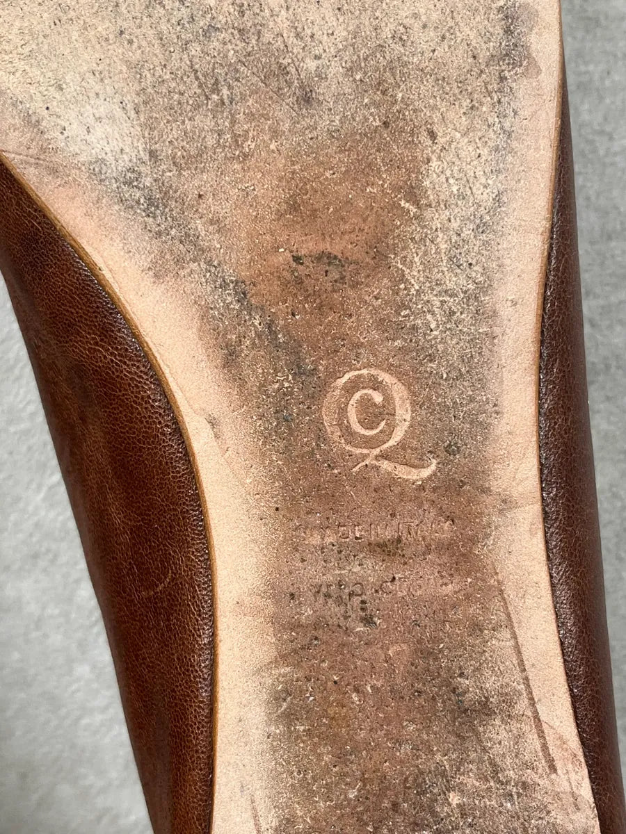 2000s Alexander McQueen Brown Leather Pinstripe Flowers Ballet Flats znJVkAH 6