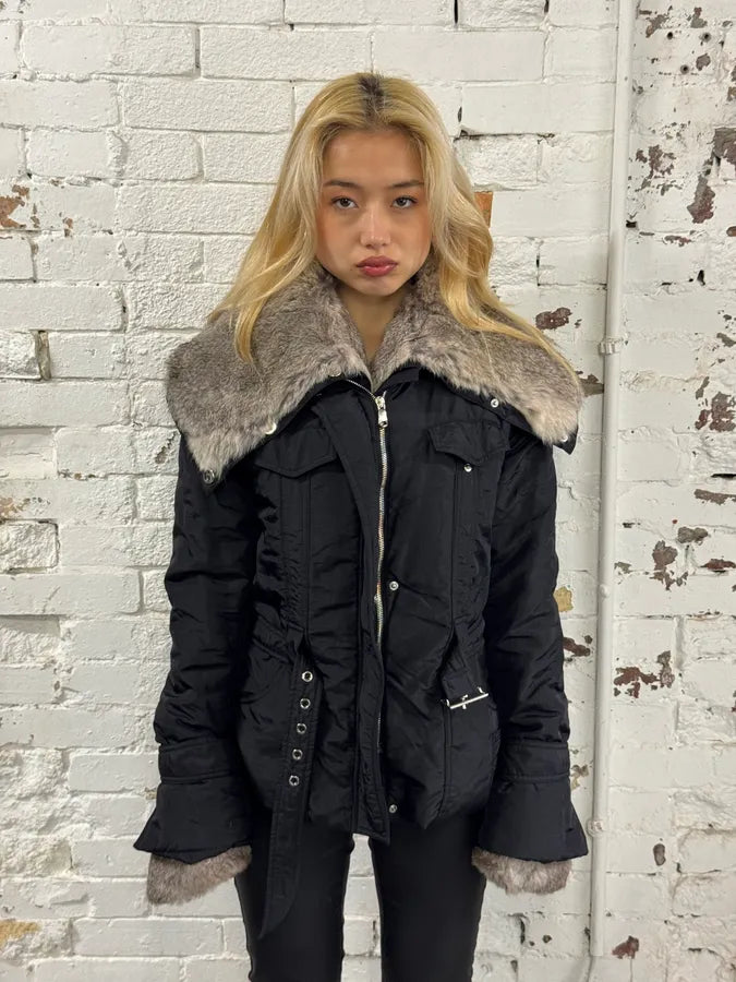 2000s Alexander McQueen Fur Puffer Black Jacket JiSbloJ 1