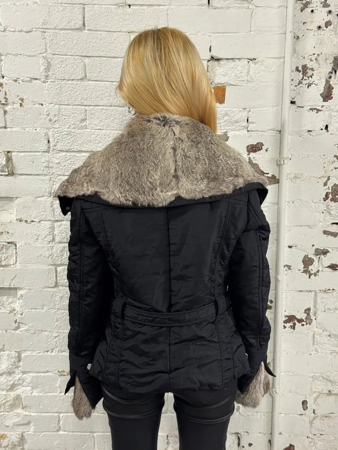2000s Alexander McQueen Fur Puffer Black Jacket JiSbloJ 2