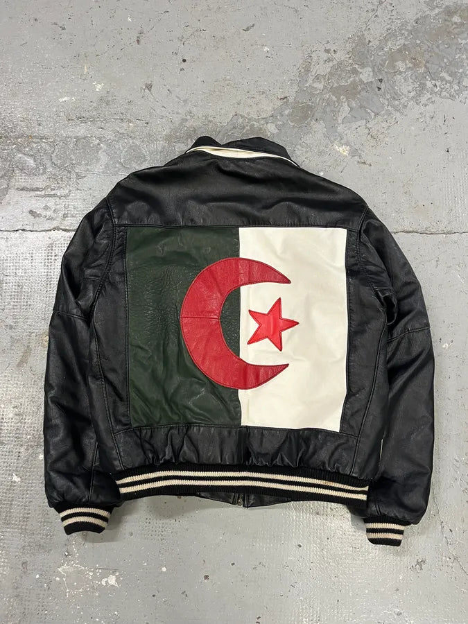 2000s Algeria Traditional Black Leather Bomber Jacket YuGKCbx 1