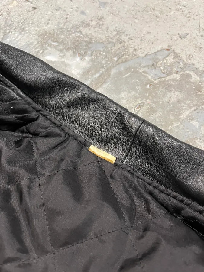 2000s Algeria Traditional Black Leather Bomber Jacket YuGKCbx 14