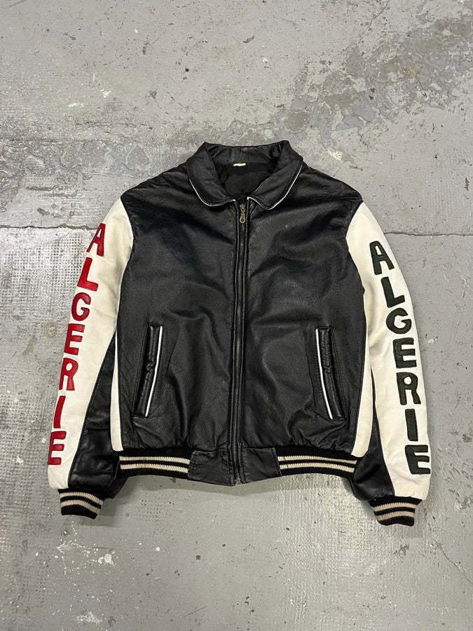 2000s Algeria Traditional Black Leather Bomber Jacket YuGKCbx 3