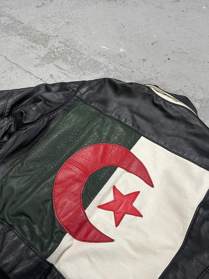 2000s Algeria Traditional Black Leather Bomber Jacket YuGKCbx 4