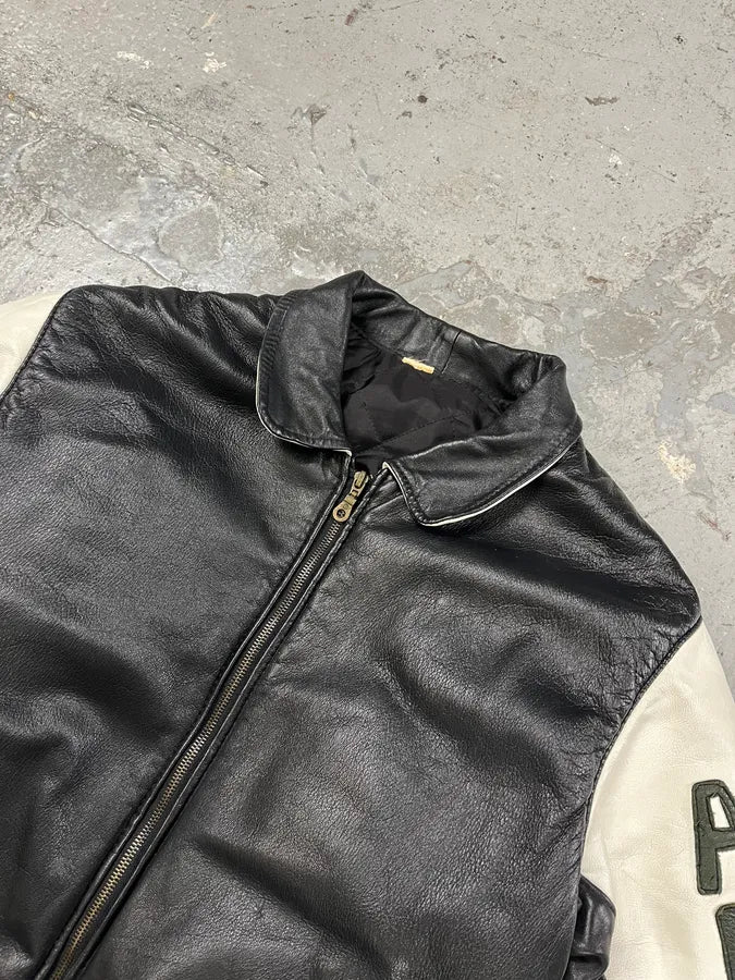 2000s Algeria Traditional Black Leather Bomber Jacket YuGKCbx 6