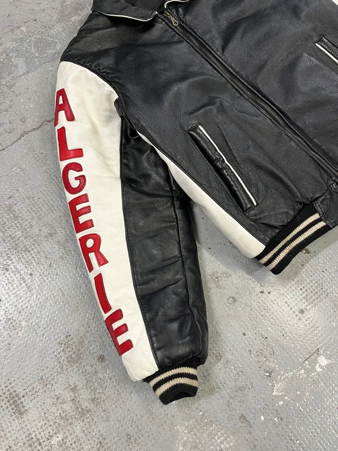 2000s Algeria Traditional Black Leather Bomber Jacket YuGKCbx 8
