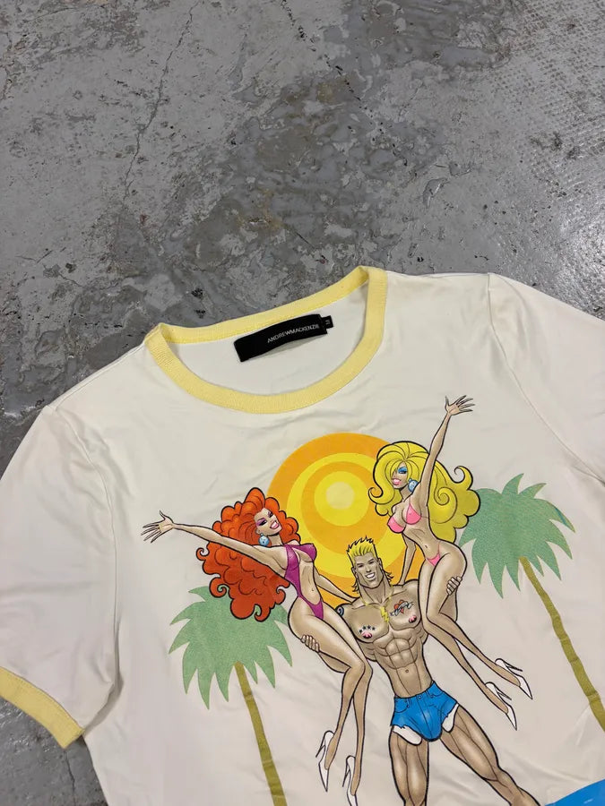 2000s Andrew Mackenzie Sexy Bodybuilder Propaganda White & Yellow T-Shirt JdUpiwZ 4