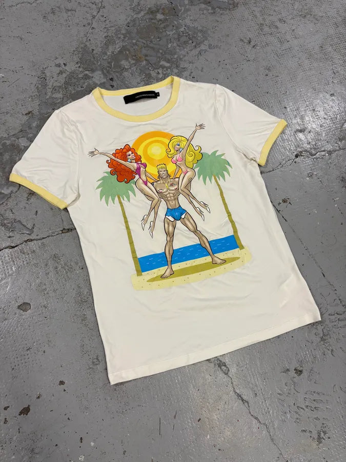 2000s Andrew Mackenzie Sexy Bodybuilder Propaganda White & Yellow T-Shirt JdUpiwZ 3