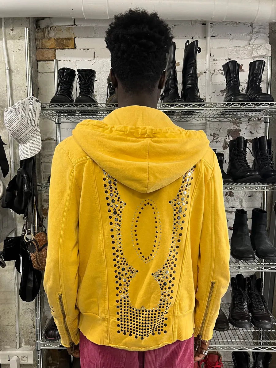 2000s Andrew Mackenzie Yellow Loveless Studded Back Zip-up Hoodie lQbEAFa 2