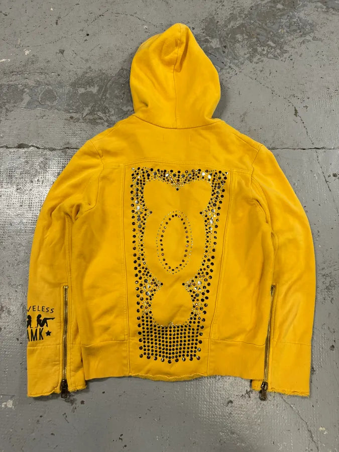 2000s Andrew Mackenzie Yellow Loveless Studded Back Zip-up Hoodie lQbEAFa 5