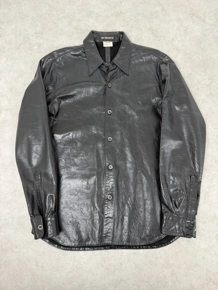 2000s Ann Demeulemeester Premium Black Lamb Leather Shirt Jacket FALPOkn 0