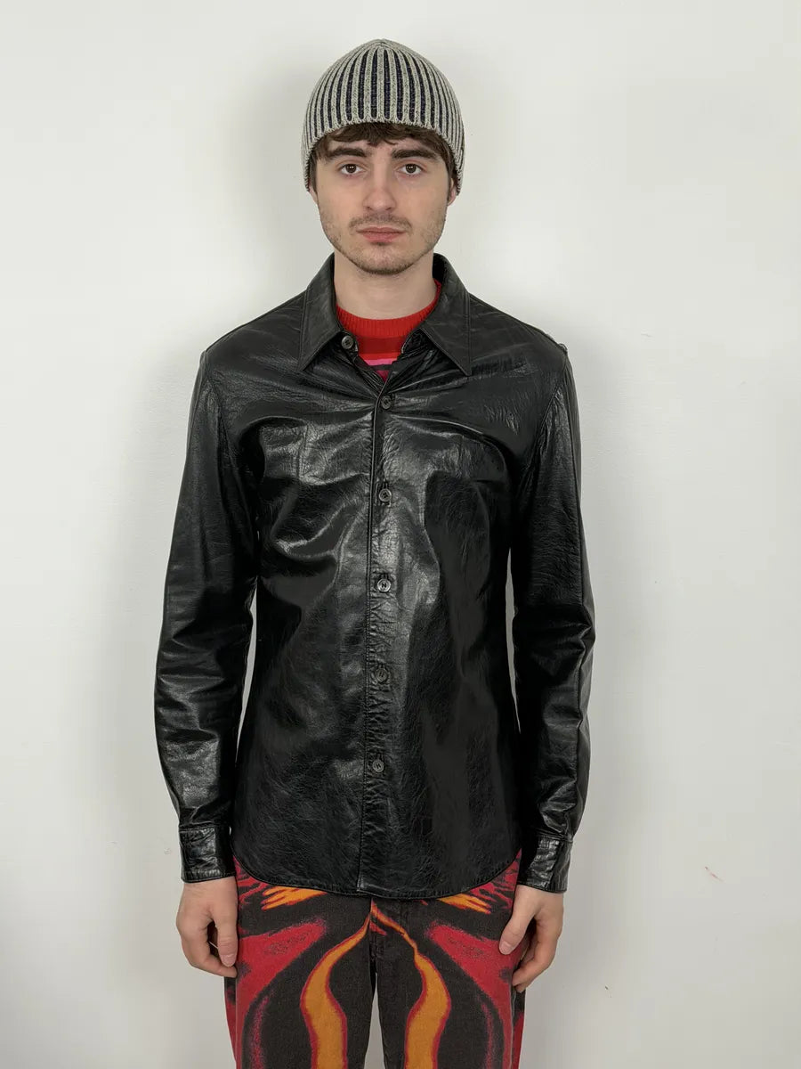 2000s Ann Demeulemeester Premium Black Lamb Leather Shirt Jacket FALPOkn 1