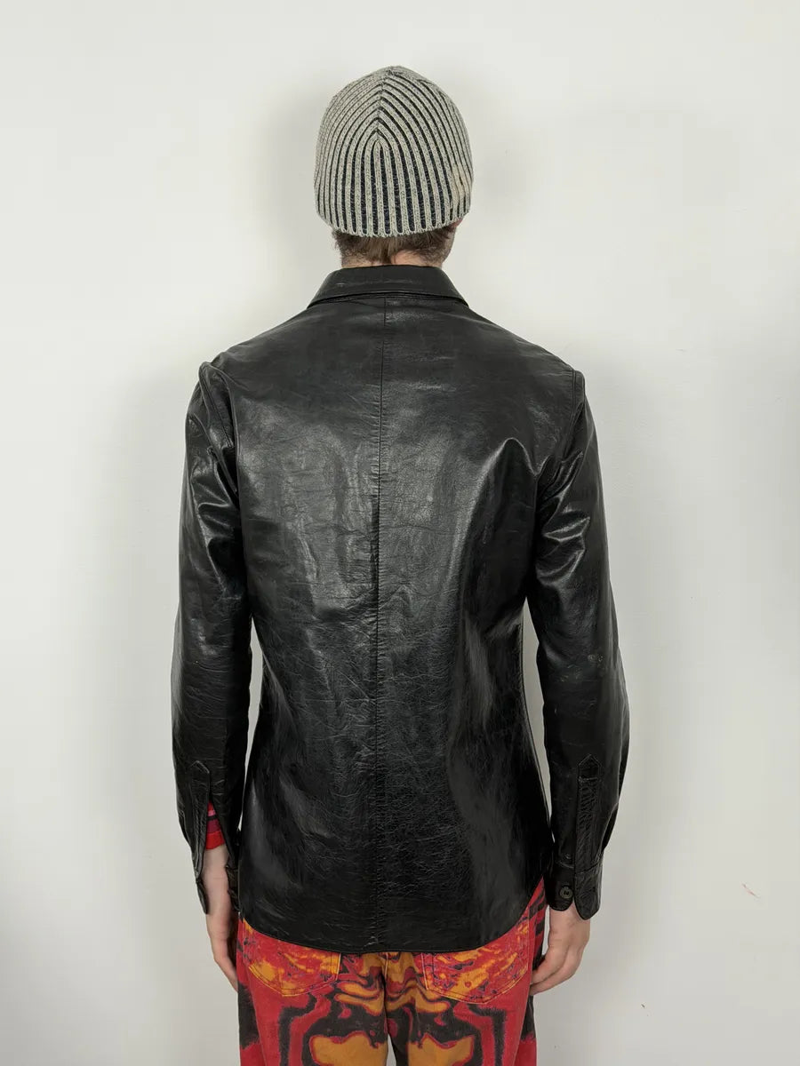 2000s Ann Demeulemeester Premium Black Lamb Leather Shirt Jacket FALPOkn 2