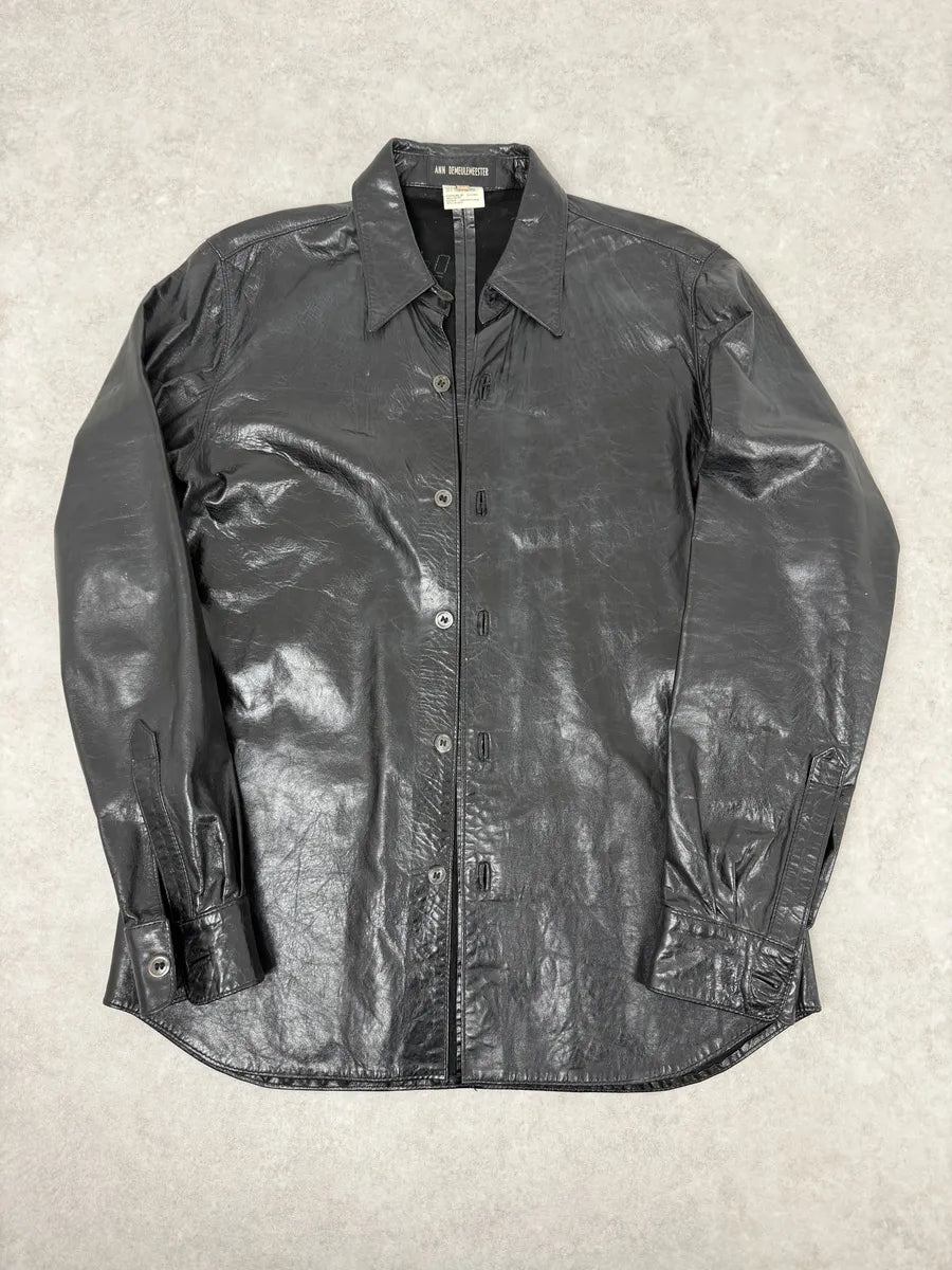 2000s Ann Demeulemeester Premium Black Lamb Leather Shirt Jacket FALPOkn 3
