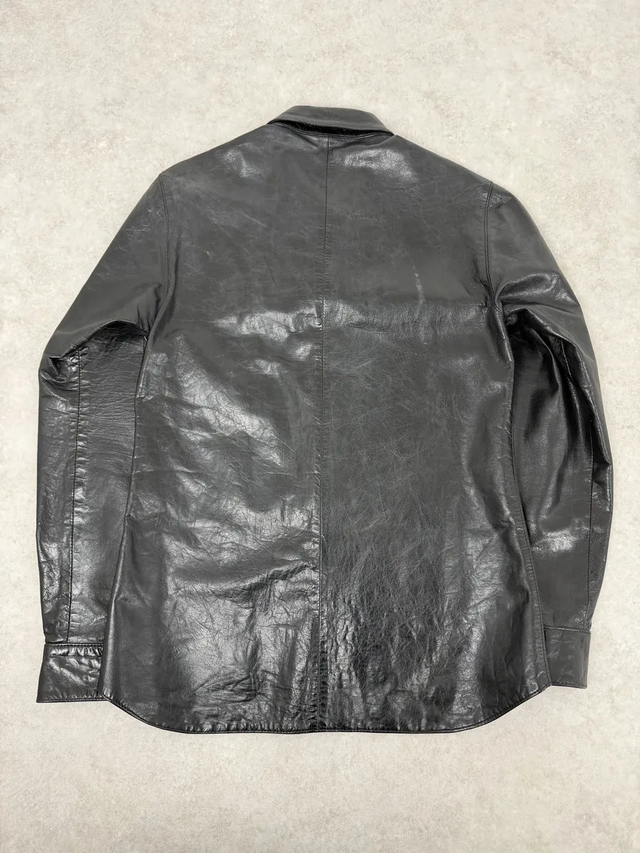 2000s Ann Demeulemeester Premium Black Lamb Leather Shirt Jacket FALPOkn 4