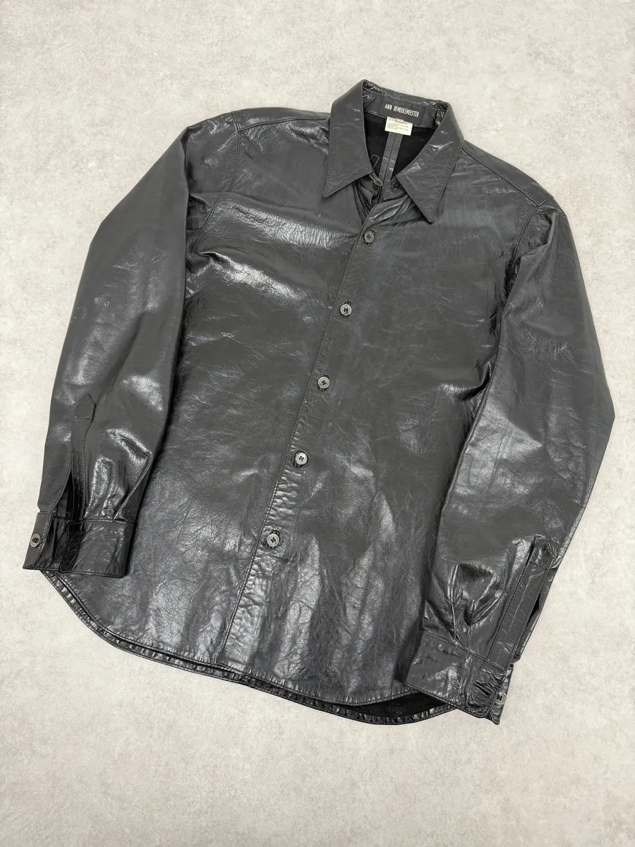 2000s Ann Demeulemeester Premium Black Lamb Leather Shirt Jacket FALPOkn 6