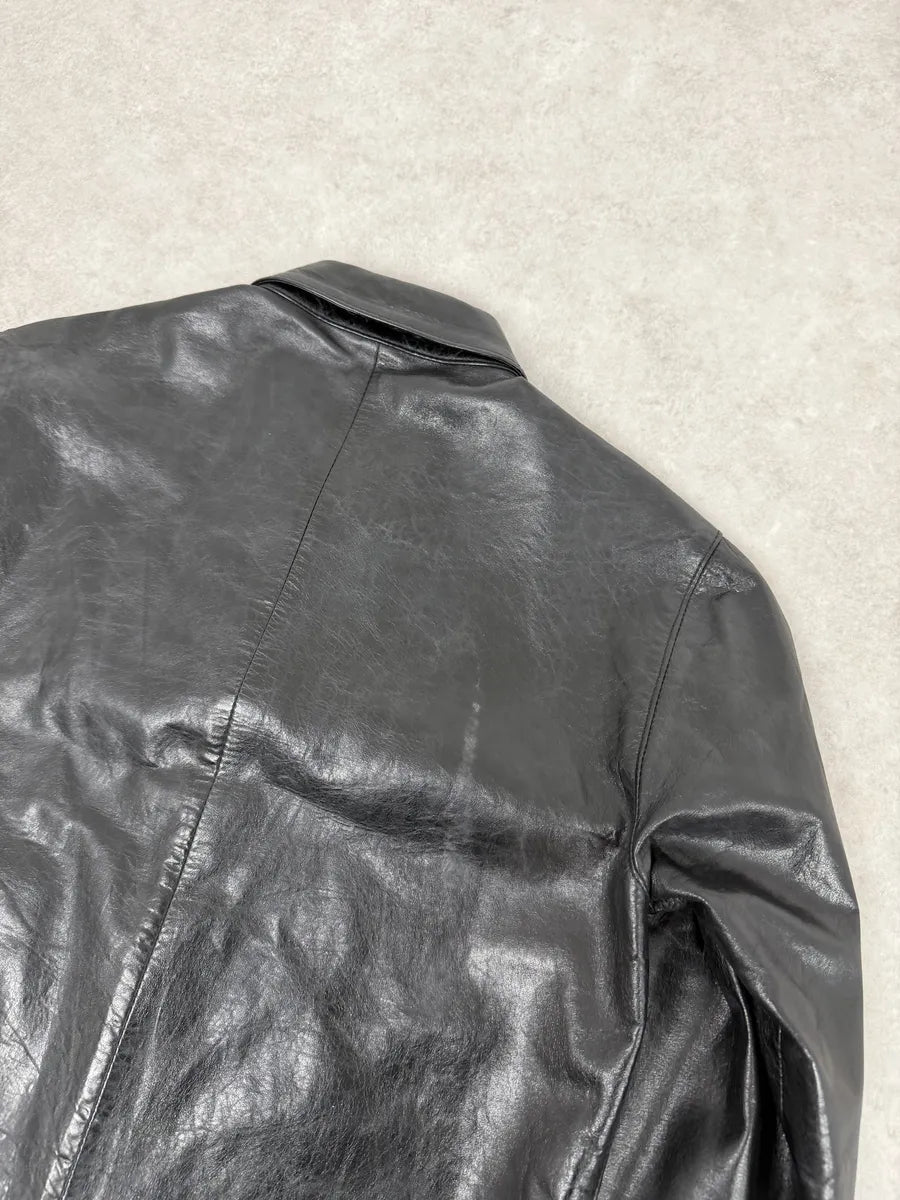 2000s Ann Demeulemeester Premium Black Lamb Leather Shirt Jacket FALPOkn 7