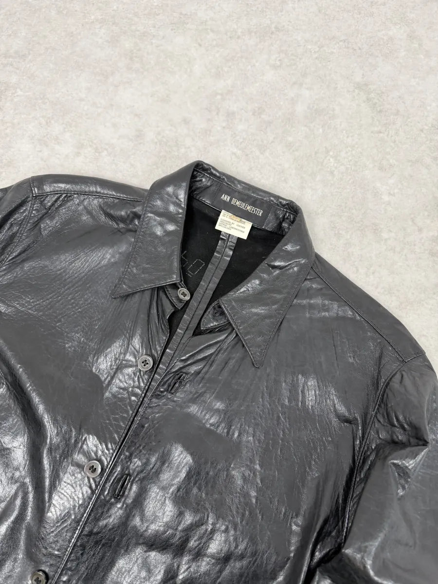 2000s Ann Demeulemeester Premium Black Lamb Leather Shirt Jacket FALPOkn 8