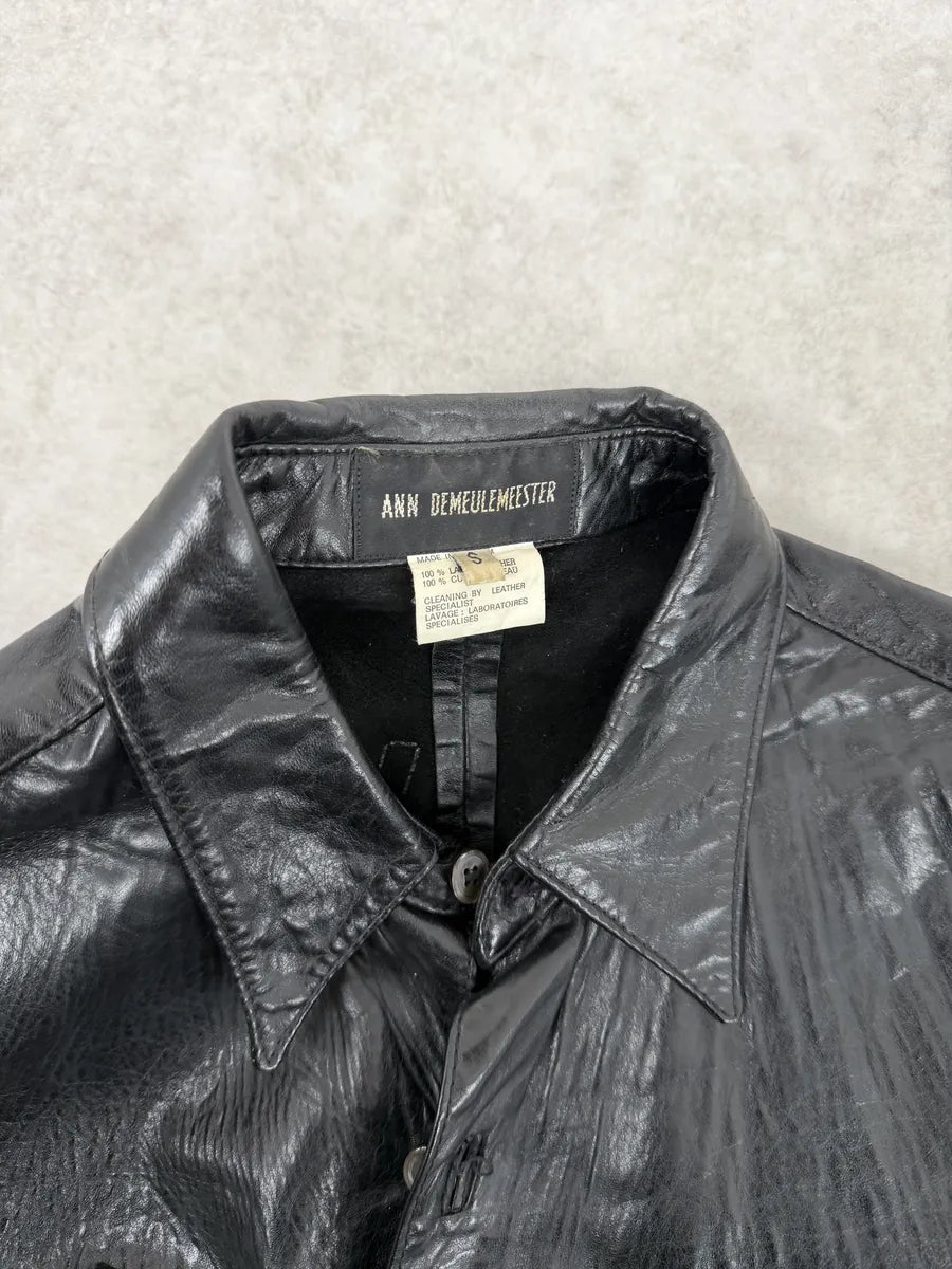2000s Ann Demeulemeester Premium Black Lamb Leather Shirt Jacket FALPOkn 9