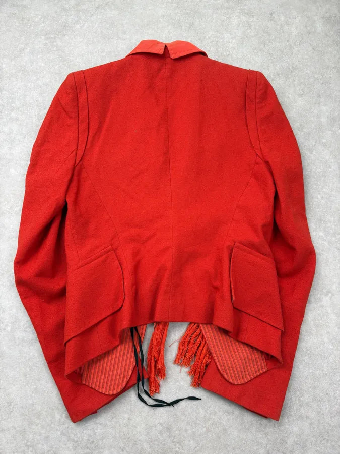 SS2005 Ann Demeulemeester Red Wool Fringe Buttons Blazer WkUZKcJ 5