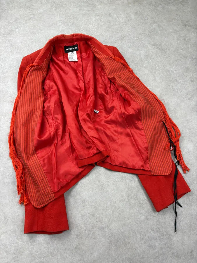 SS2005 Ann Demeulemeester Red Wool Fringe Buttons Blazer WkUZKcJ 6