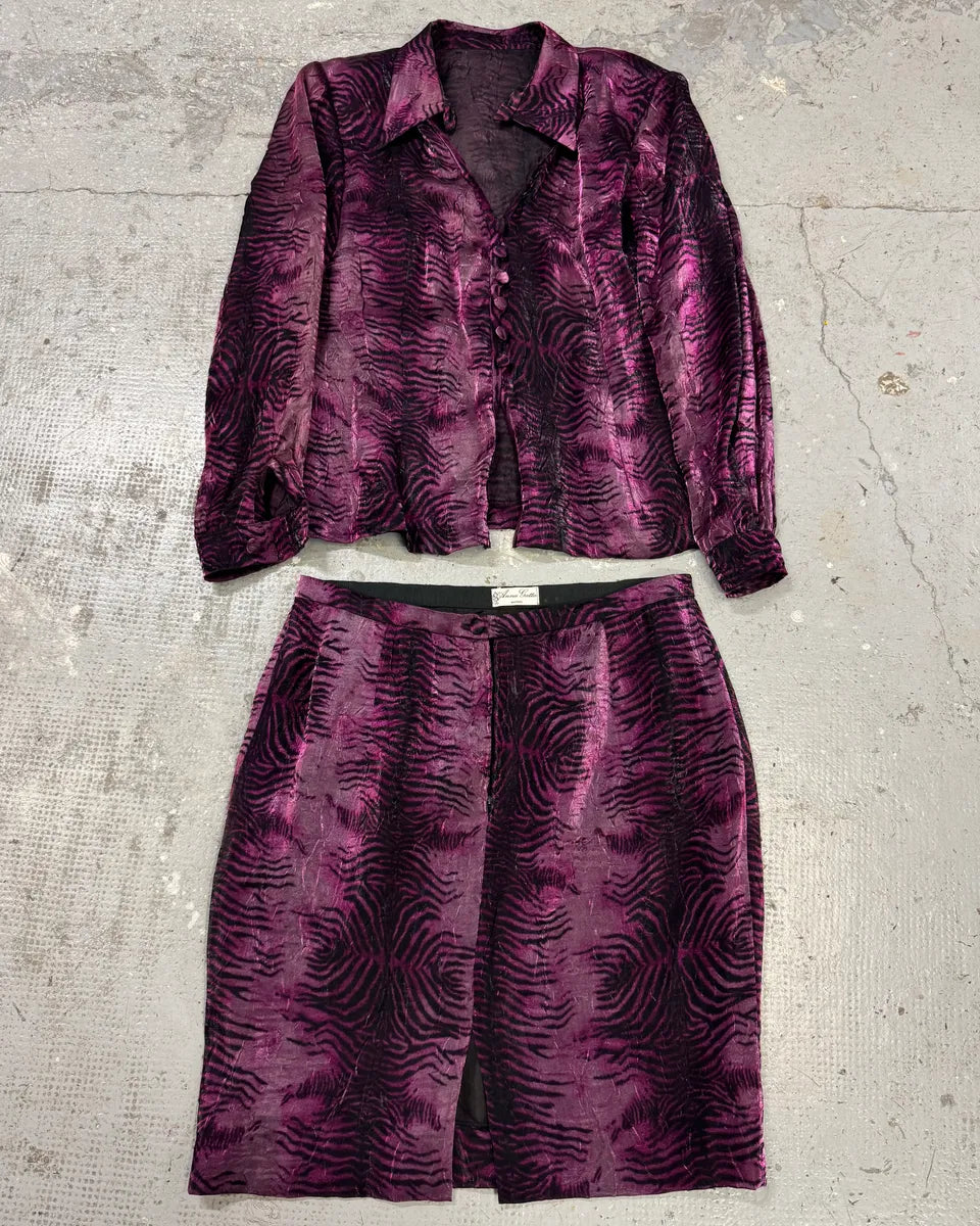 2000s Anna Gatta Evil Purple Tiger Shirt & Skirt Set (L/XL) QbnsPMf 0