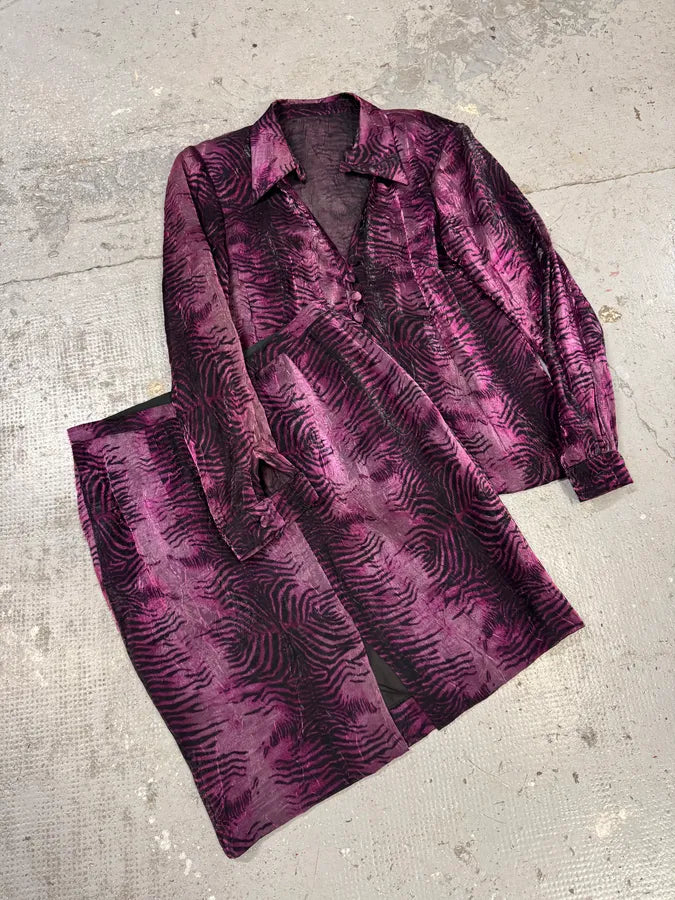 2000s Anna Gatta Evil Purple Tiger Shirt & Skirt Set (L/XL) QbnsPMf 1