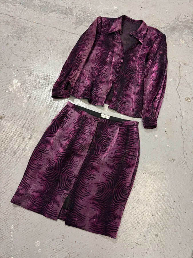 2000s Anna Gatta Evil Purple Tiger Shirt & Skirt Set (L/XL) QbnsPMf 2