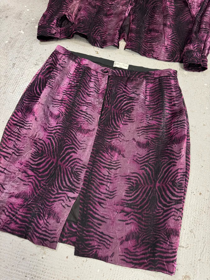 2000s Anna Gatta Evil Purple Tiger Shirt & Skirt Set (L/XL) QbnsPMf 3