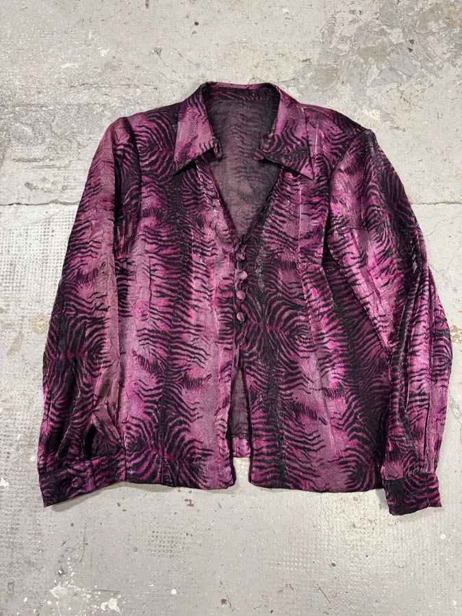 2000s Anna Gatta Evil Purple Tiger Shirt & Skirt Set (L/XL) QbnsPMf 4