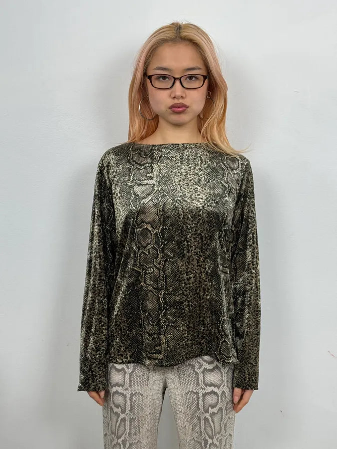 2000s Anne Fontaine Grey Snakeskin Effect Longsleeves eTRTPyj 0