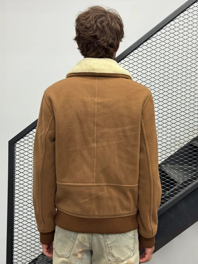 2010s A.P.C. Camel Wool Aviator Shearling Jacket dgiNPXn 2
