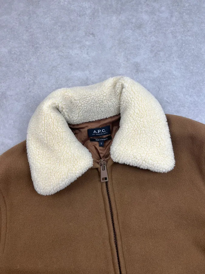 2010s A.P.C. Camel Wool Aviator Shearling Jacket dgiNPXn 4