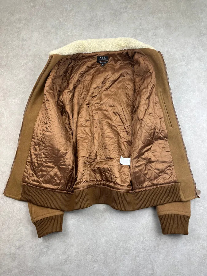 2010s A.P.C. Camel Wool Aviator Shearling Jacket dgiNPXn 7