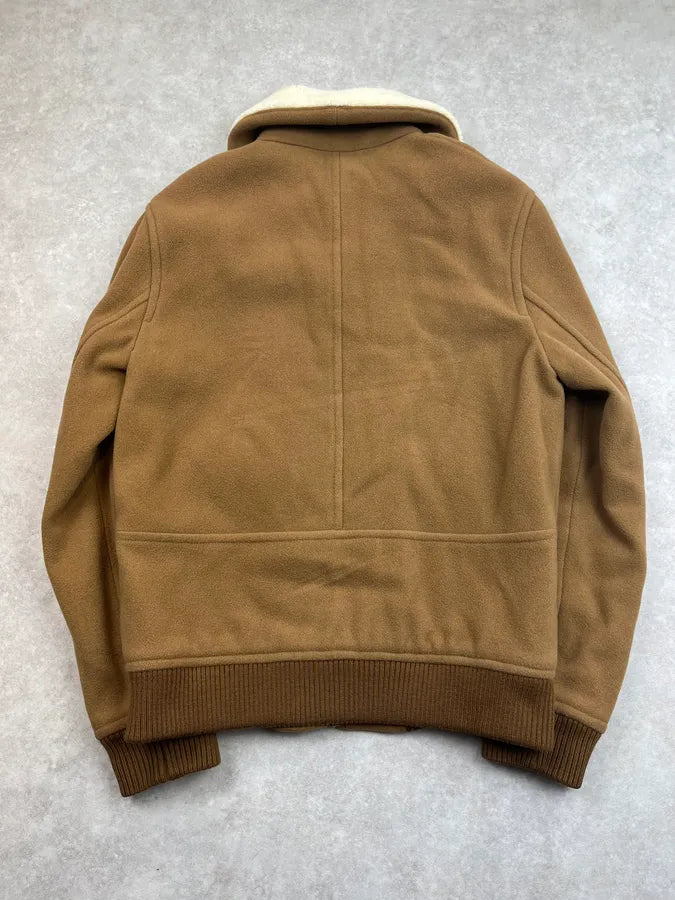 2010s A.P.C. Camel Wool Aviator Shearling Jacket dgiNPXn 5