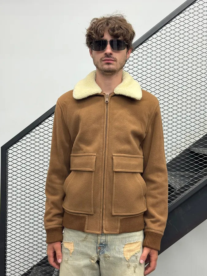2010s A.P.C. Camel Wool Aviator Shearling Jacket dgiNPXn 1